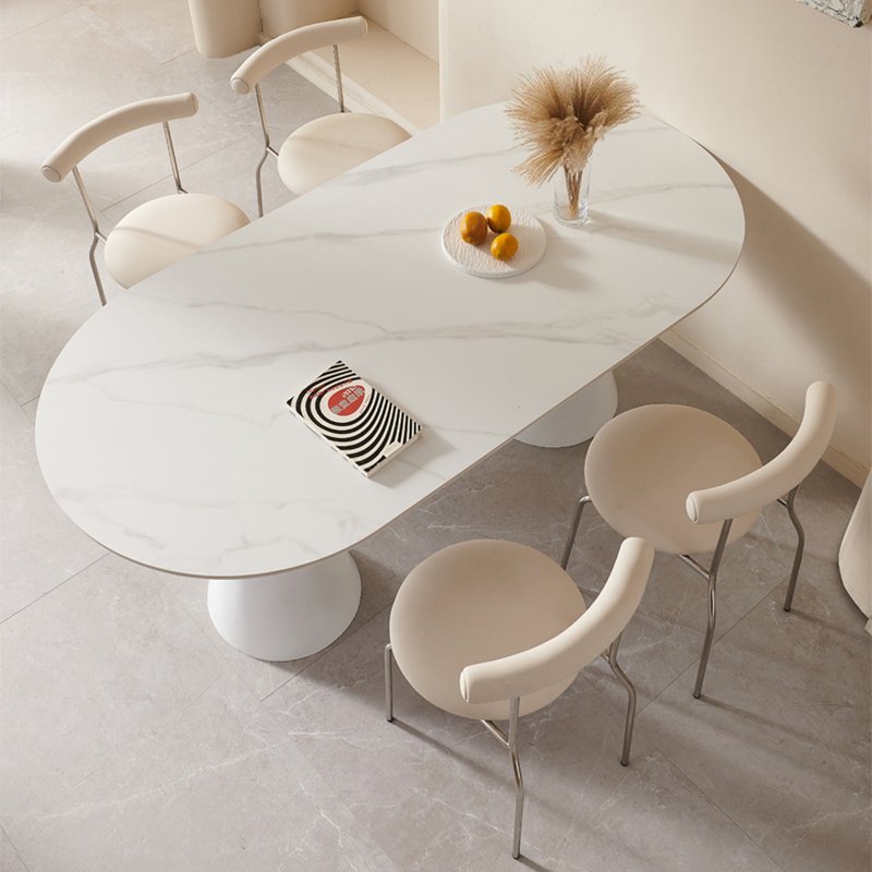 Nordic Style Oval Shape Modern Design House Cream White Dinning Table Light Luxury 6 Seater French Dining Table