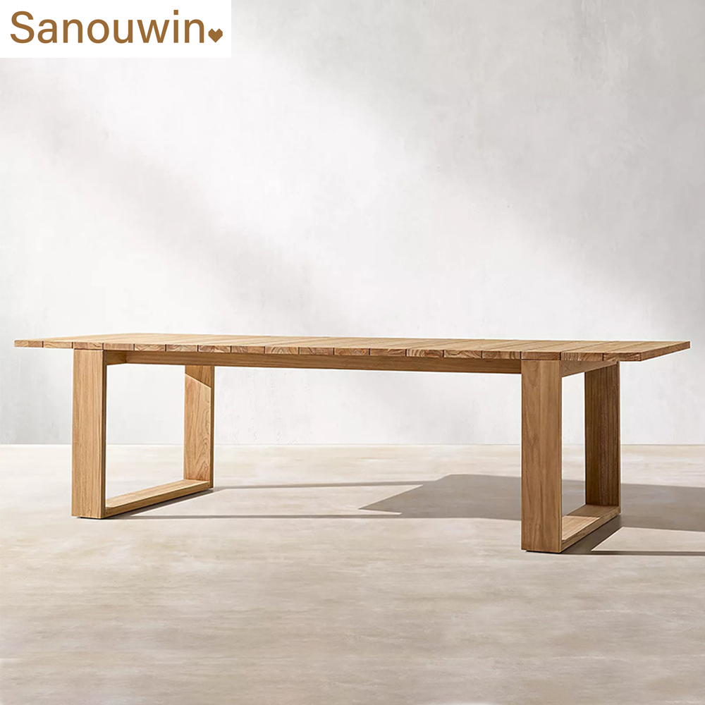 Minimalist Outdoor Dining Set All-Weather Solid Teak Wood Table & Chair with Cushion Modern Style for Hotels and Parks