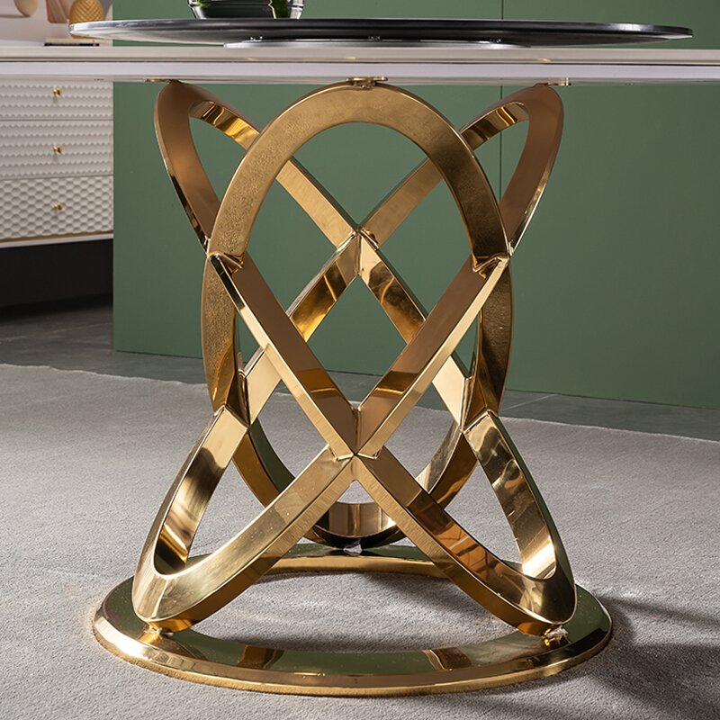 Modern nordic style stainless steel legs marble top table round dining table set