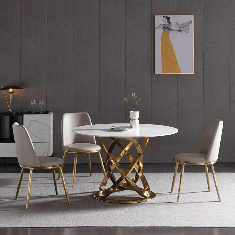 Modern nordic style stainless steel legs marble top table round dining table set