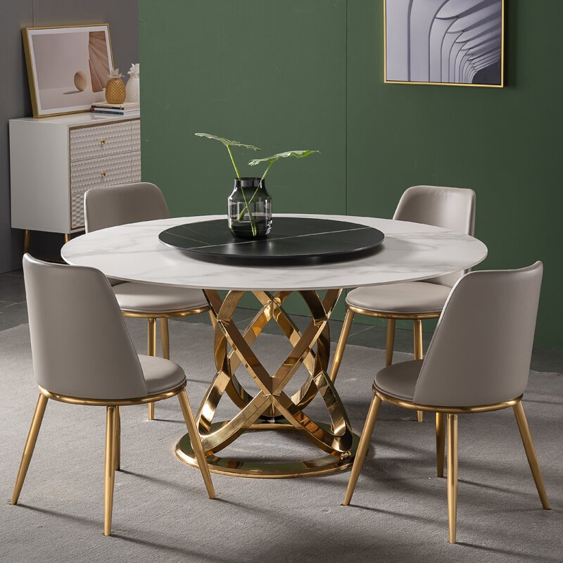Modern nordic style stainless steel legs marble top table round dining table set