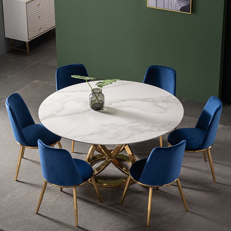 Modern nordic style stainless steel legs marble top table round dining table set