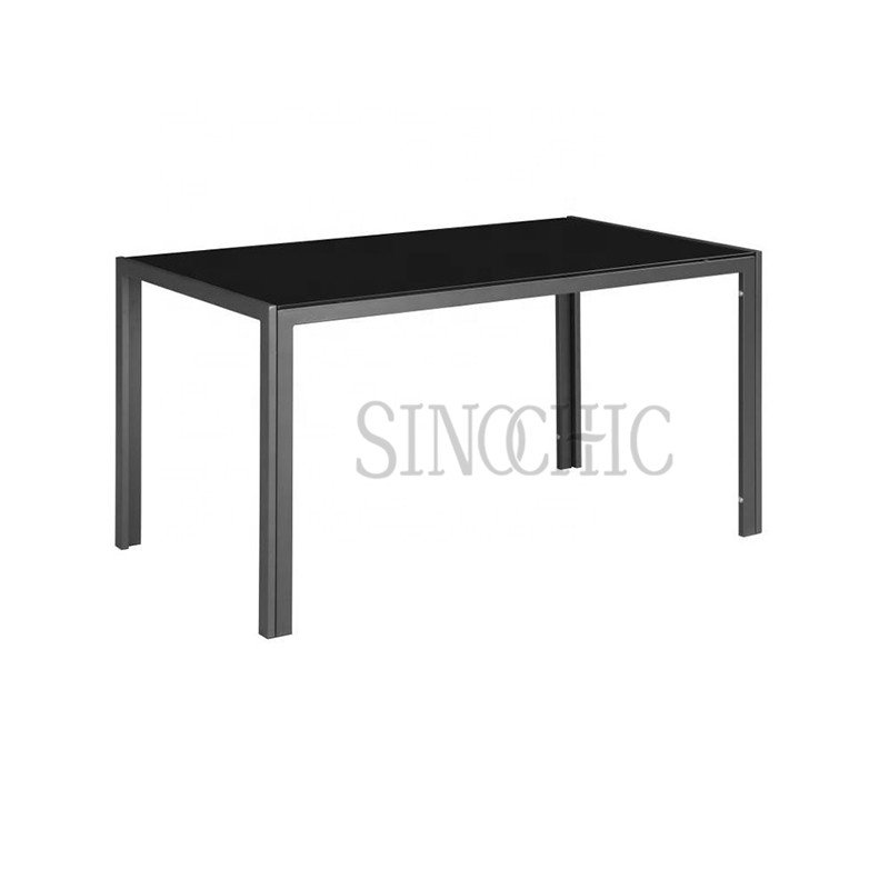 cheap price black tempered glass dining set kitchen dinner table with fabric chairs space saving dining table and chair set