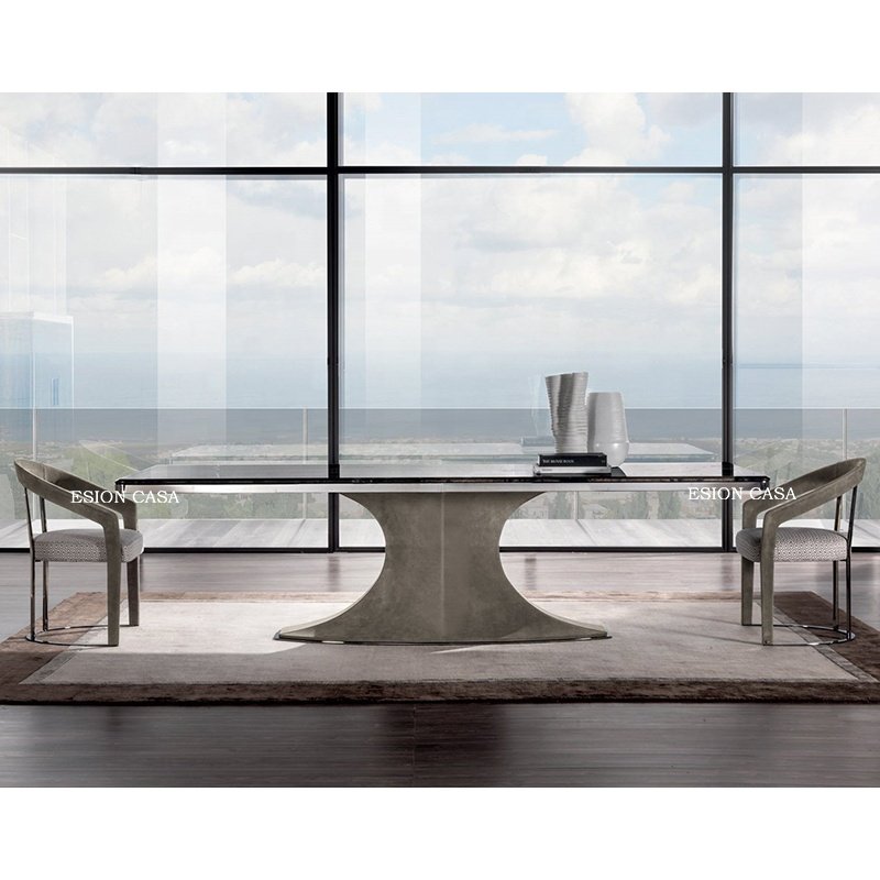 New design luxury dining table upholstery with leather base marble dining table set 6 chairs for dining room