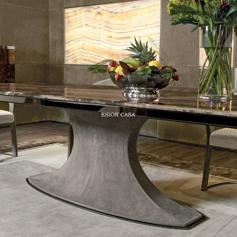 New design luxury dining table upholstery with leather base marble dining table set 6 chairs for dining room
