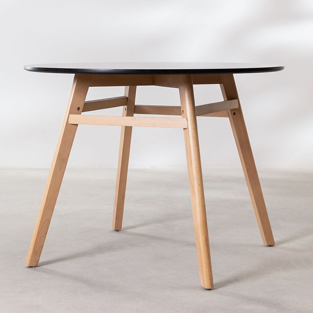 Hot Selling MDF Top Rectangle Dining RoomTable and Chair Solid Wood Legs Black Round Wooden Dining Table 6 chairs