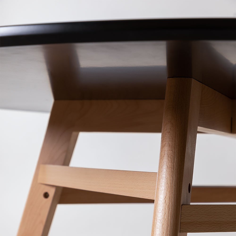 Hot Selling MDF Top Rectangle Dining RoomTable and Chair Solid Wood Legs Black Round Wooden Dining Table 6 chairs