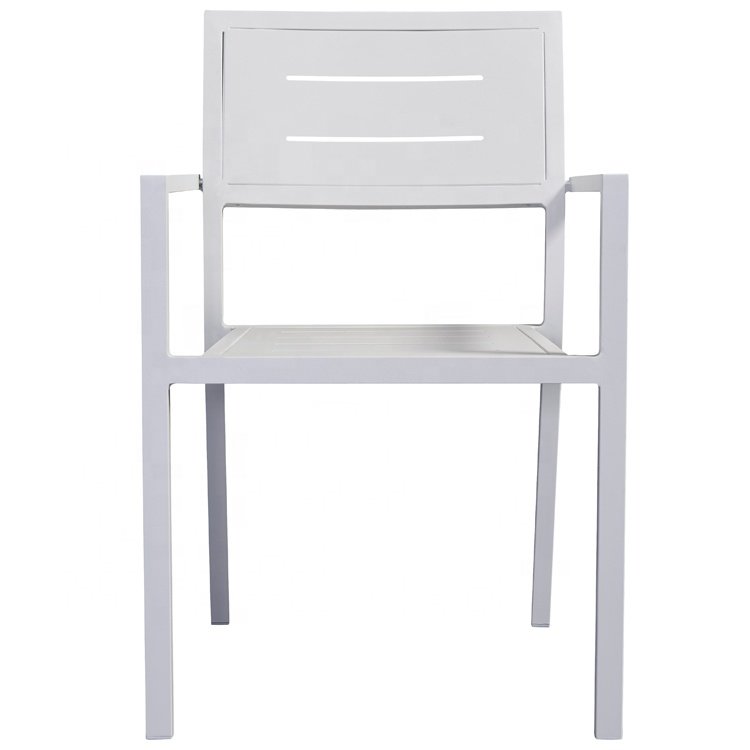 White Garden Patio Furniture Tempered Glass Outdoor Aluminum 8pcs Dining Table Set for Restaurant
