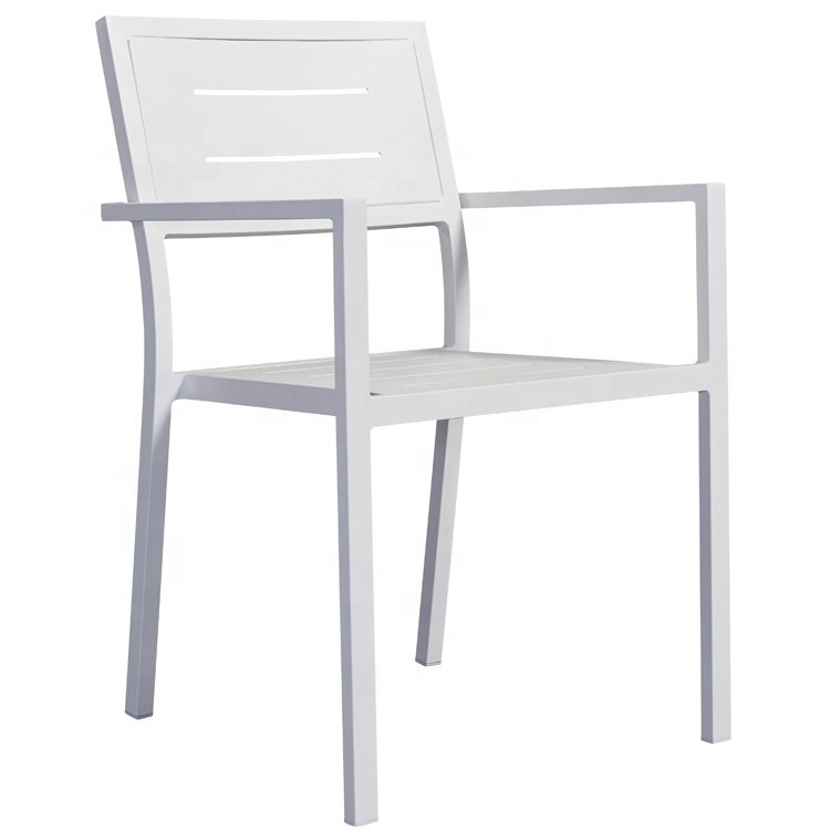 White Garden Patio Furniture Tempered Glass Outdoor Aluminum 8pcs Dining Table Set for Restaurant
