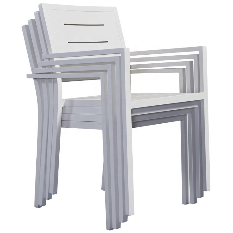 White Garden Patio Furniture Tempered Glass Outdoor Aluminum 8pcs Dining Table Set for Restaurant