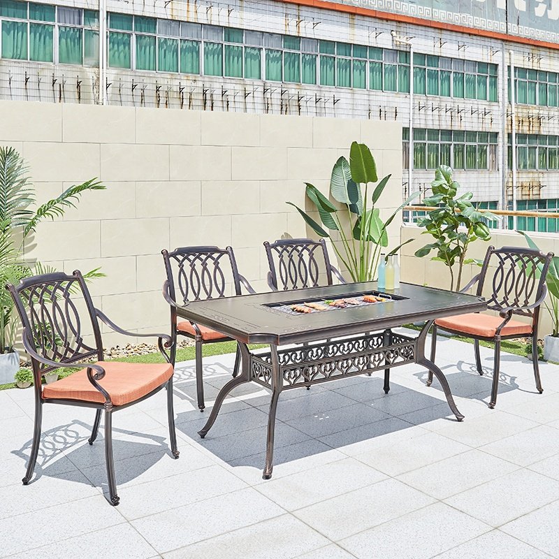 Affordable Modern Garden 7 Piece Dining Set Furniture Outdoor Patio Cast Aluminum Bbq Table and Chairs