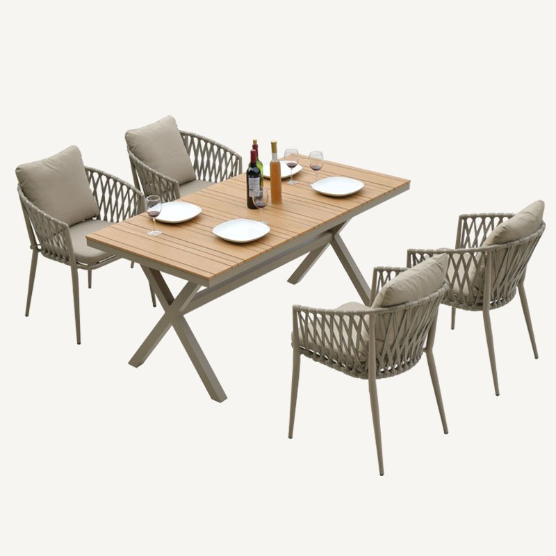 Save place Aluminum Frame Rope weaving handmade garden Plastic PE rattan dining Table chair wicker garden set outdoor furniture