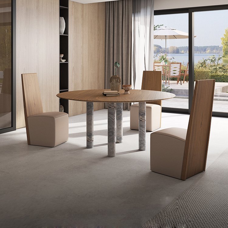 round dinning table set luxury natural marble 4 legs wooden top dining table set 4 seater 60 inch round tables