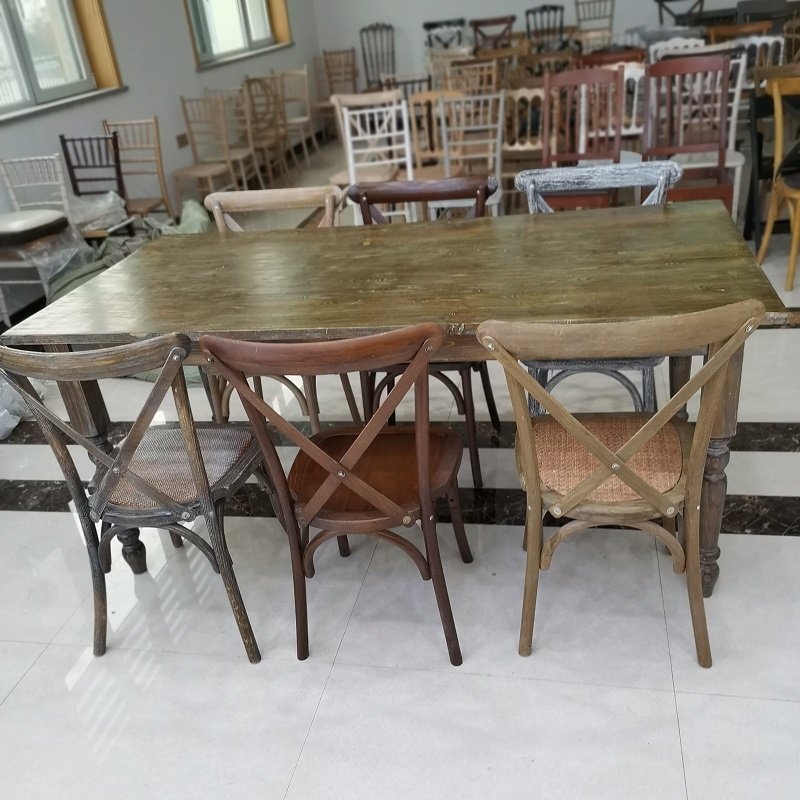 Wooden Wedding Dining Table with Matched Cross Back Chairs Dining sets