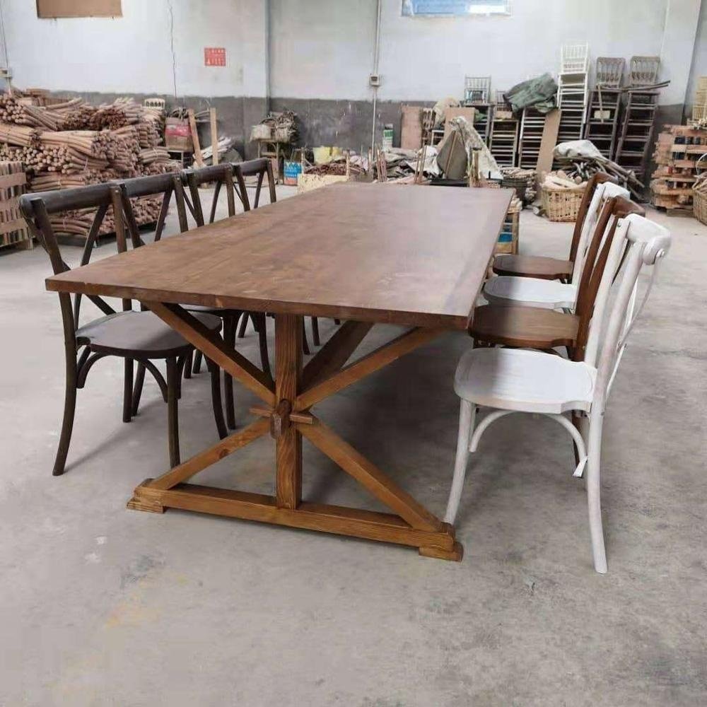 Wooden Wedding Dining Table with Matched Cross Back Chairs Dining sets