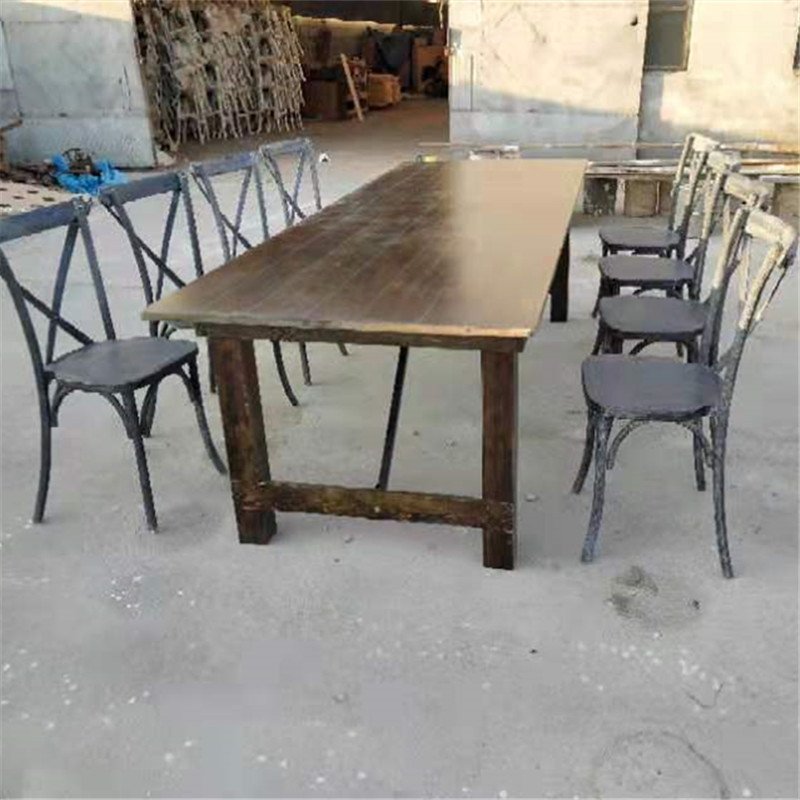 Wooden Wedding Dining Table with Matched Cross Back Chairs Dining sets