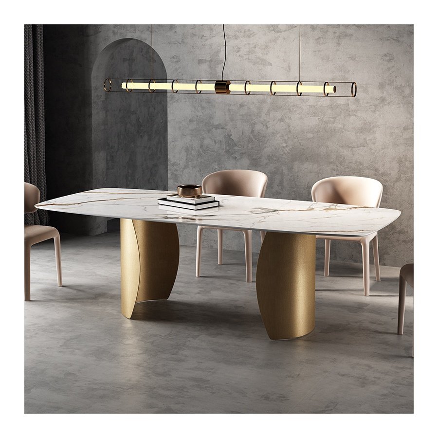 Italian Design Gold Furniture rectangular Dining Table Set Dinner Table 8 Chairs Modern Marble 4 seater dining Table For Sale