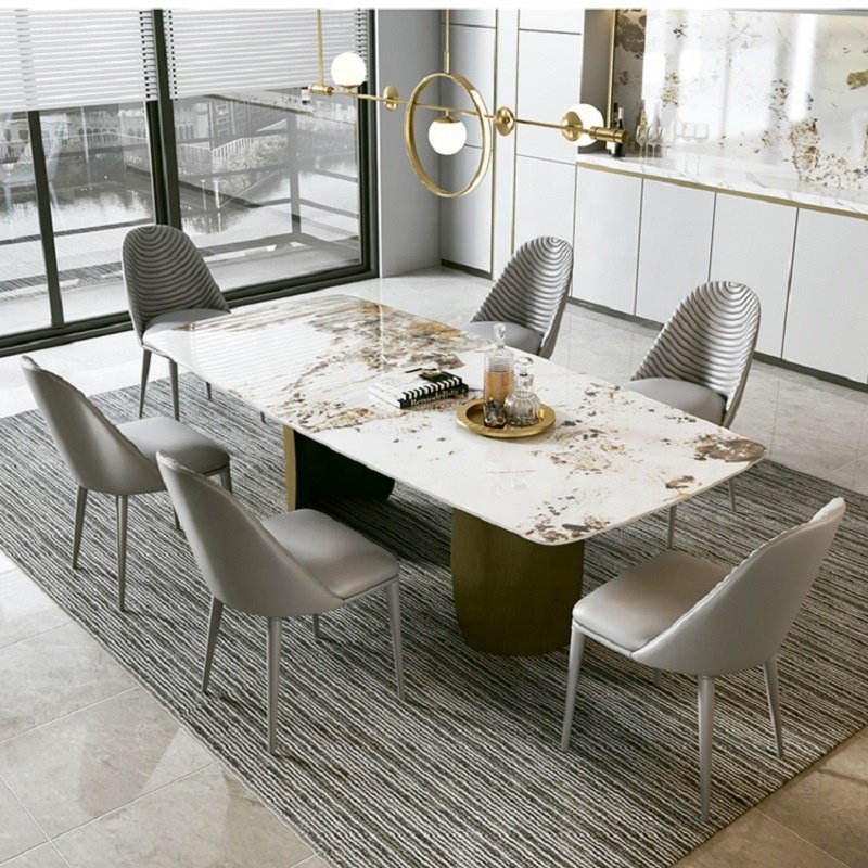 Italian Design Gold Furniture rectangular Dining Table Set Dinner Table 8 Chairs Modern Marble 4 seater dining Table For Sale