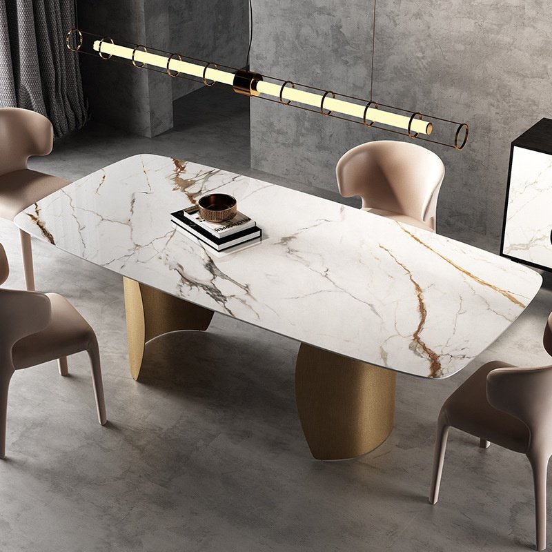Italian Design Gold Furniture rectangular Dining Table Set Dinner Table 8 Chairs Modern Marble 4 seater dining Table For Sale