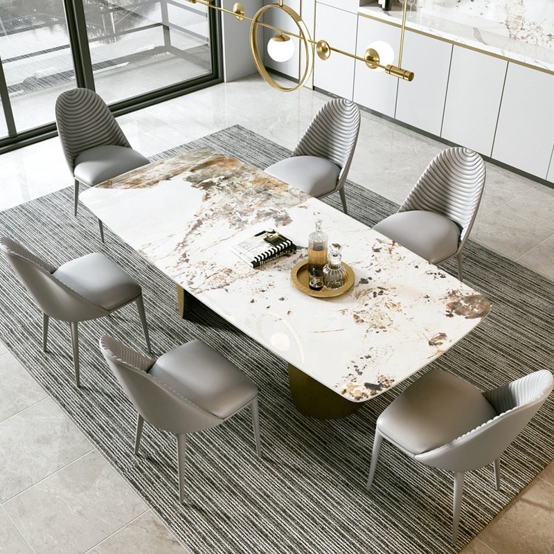Italian Design Gold Furniture rectangular Dining Table Set Dinner Table 8 Chairs Modern Marble 4 seater dining Table For Sale