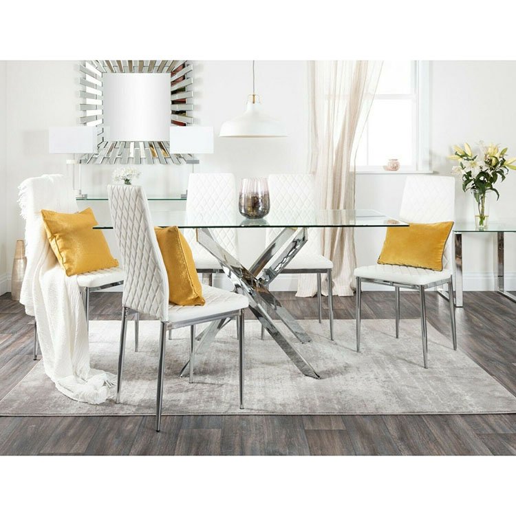 chinese tianjin style exotic simple minimalist glass acrylic plexiglass dining table set for family