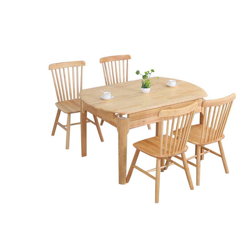 Nordic all solid wood dining table modern minimalist folding telescopic solid wood round table home small apartment solid wood