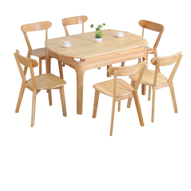 Nordic all solid wood dining table modern minimalist folding telescopic solid wood round table home small apartment solid wood