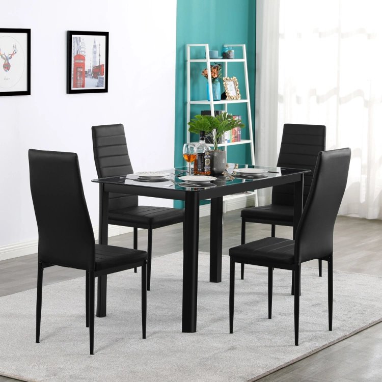 Best Seller Modern Design Glass Expandable Dining Table Set Includes 4 Chairs for Dining Room Top Seller