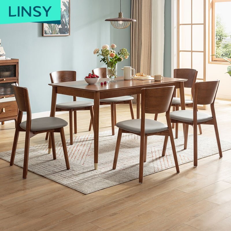 Linsy 4/6 Seater Long Solide Wood Chair Square Wooden Dining Table Set
