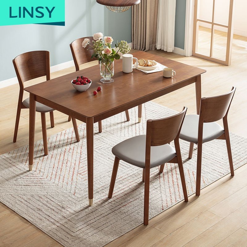 Linsy 4/6 Seater Long Solide Wood Chair Square Wooden Dining Table Set