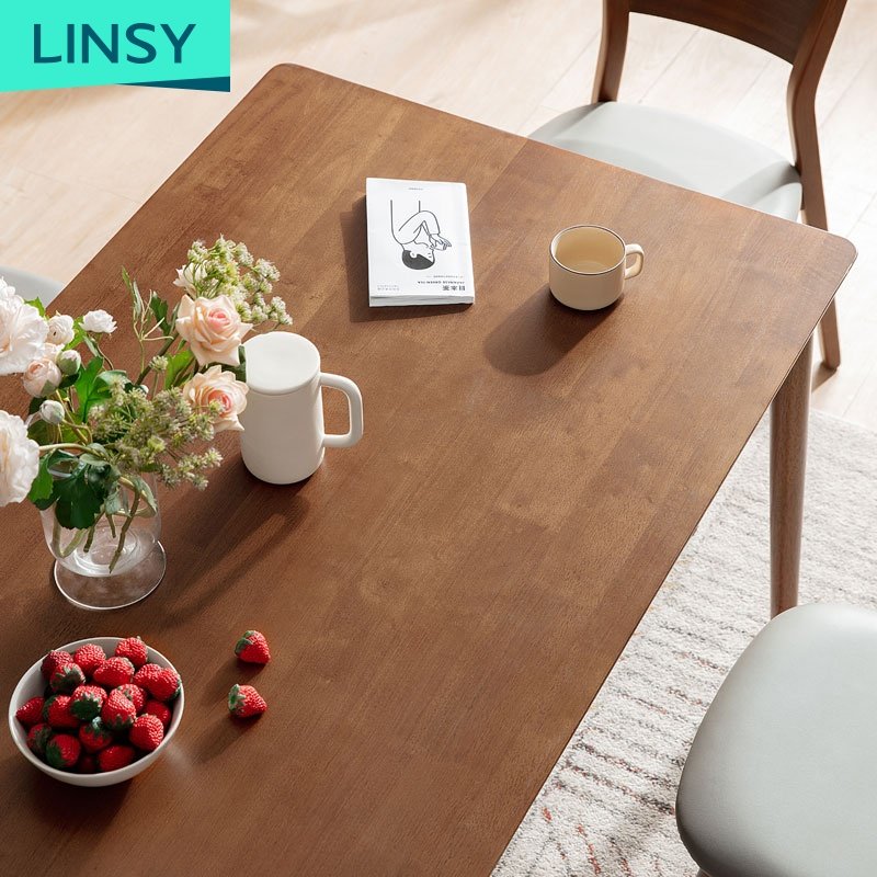 Linsy 4/6 Seater Long Solide Wood Chair Square Wooden Dining Table Set