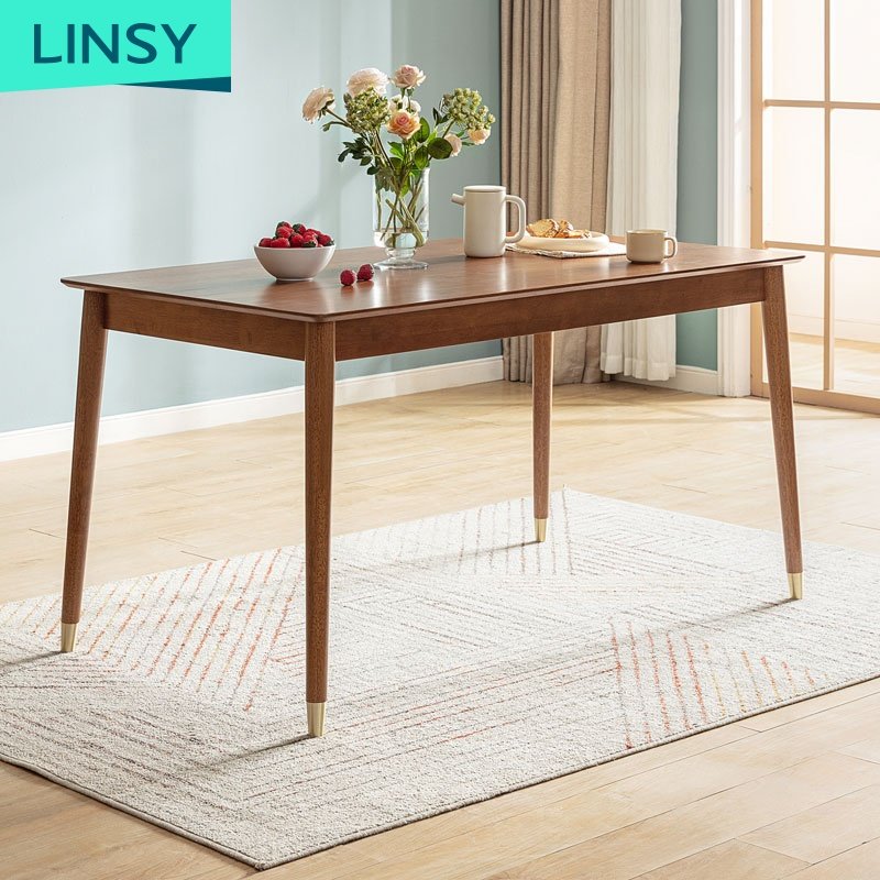 Linsy 4/6 Seater Long Solide Wood Chair Square Wooden Dining Table Set