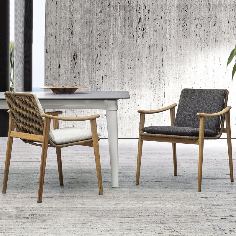 Outdoor Nordic dining table and chair set terrace garden teak Hotel rattan table and chair 6 pieces of furniture