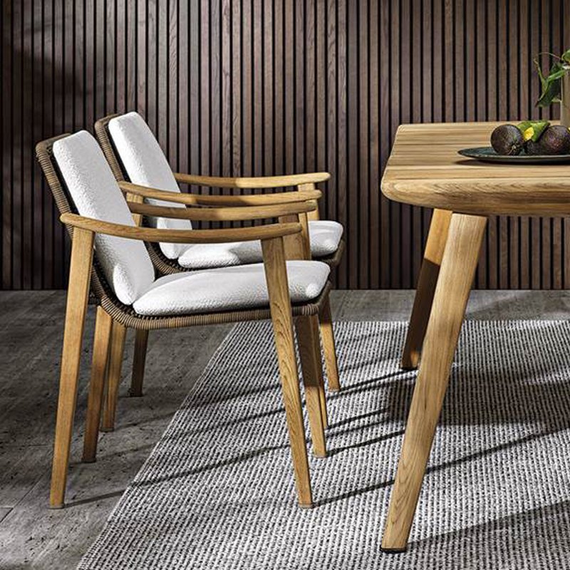 Outdoor Nordic dining table and chair set terrace garden teak Hotel rattan table and chair 6 pieces of furniture