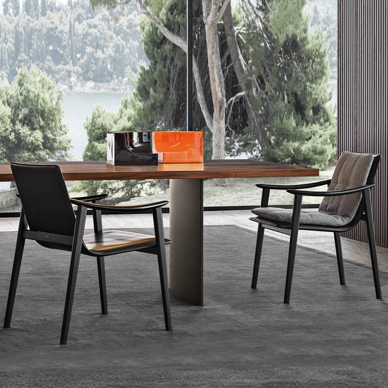 Outdoor Nordic dining table and chair set terrace garden teak Hotel rattan table and chair 6 pieces of furniture