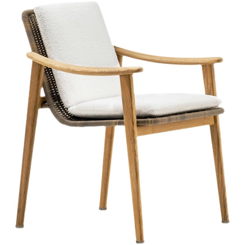 Outdoor Nordic dining table and chair set terrace garden teak Hotel rattan table and chair 6 pieces of furniture
