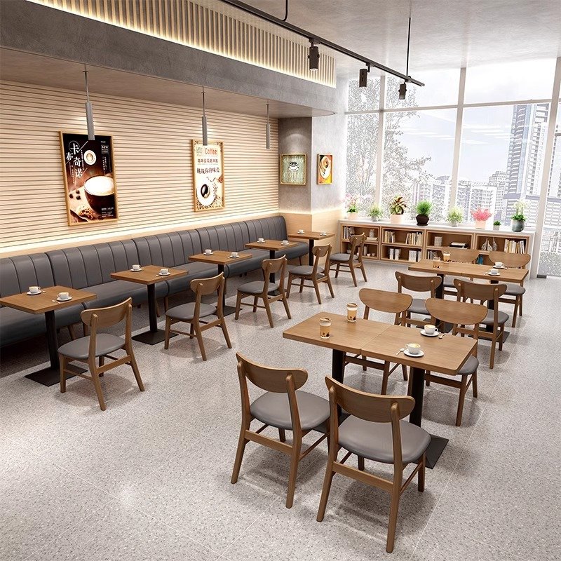 Commercial Modern Leather Booth Bench Seating Solid Wood Commercial Dining Table Chairs Restaurant Furniture For Cafe