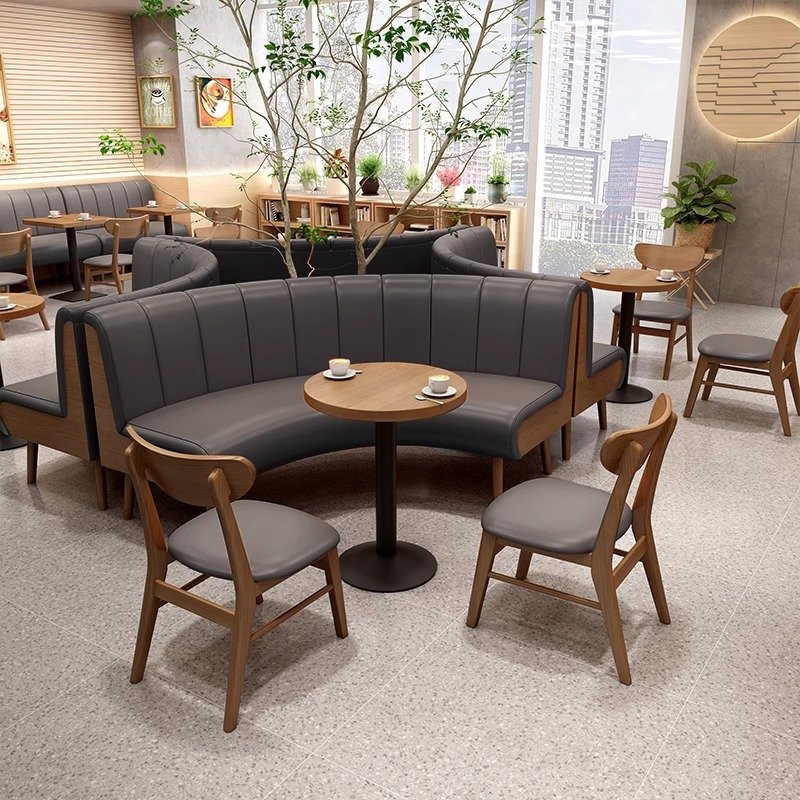 Commercial Modern Leather Booth Bench Seating Solid Wood Commercial Dining Table Chairs Restaurant Furniture For Cafe