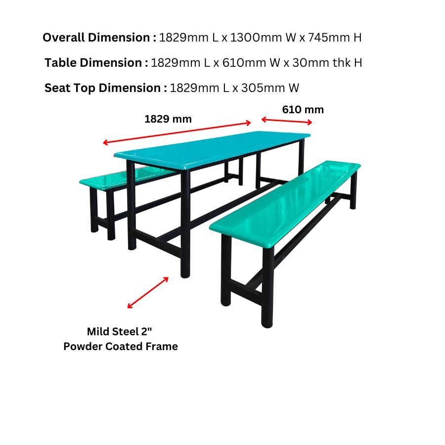 Best Grade 6 Feet Long Canteen Bench Set Super Comfortable and Good Quality Can Sit 6 People for Restaurants and Malls