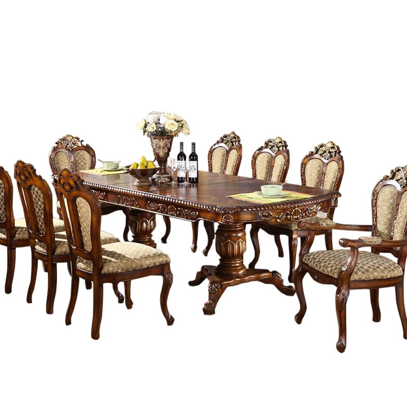 Simple style wooden long dining table and fabric dining chairs marble desktop dining table set