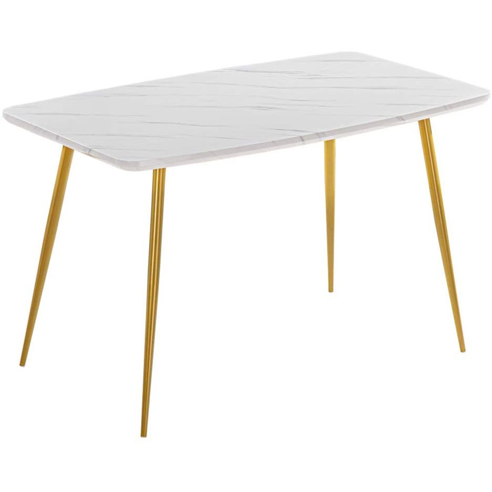 China supplies Wholesale dining room furniture Natural White marble dining table Gold base luxury modern dining room table set