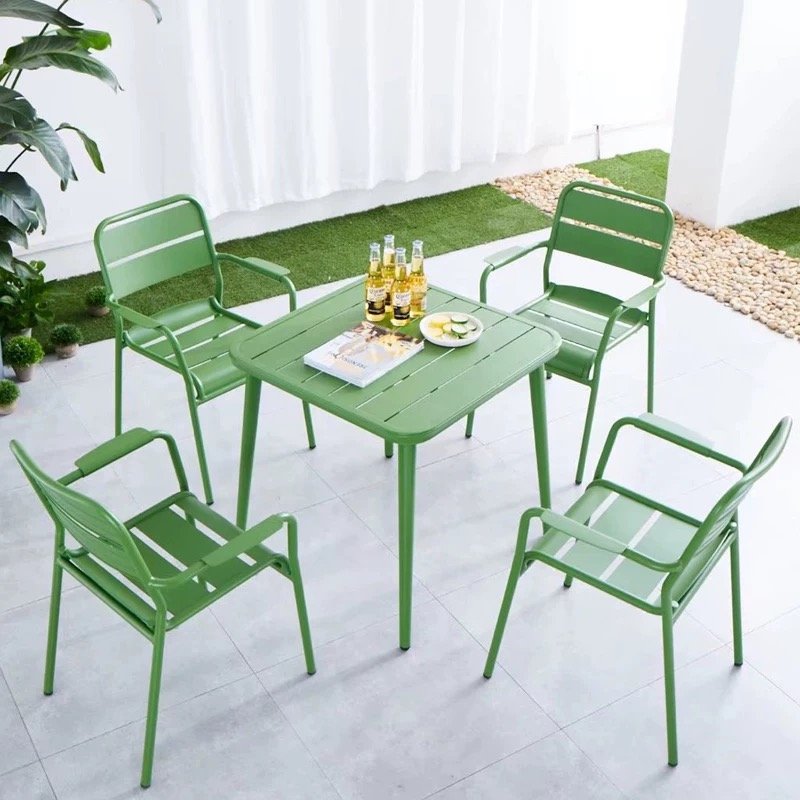 Outdoor Metal Aluminum Table and Chair Patio Furniture Aluminum Bistro Table And Chair Stacking Outdoor Aluminum Chair