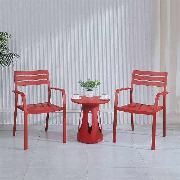 Outdoor Metal Aluminum Table and Chair Patio Furniture Aluminum Bistro Table And Chair Stacking Outdoor Aluminum Chair