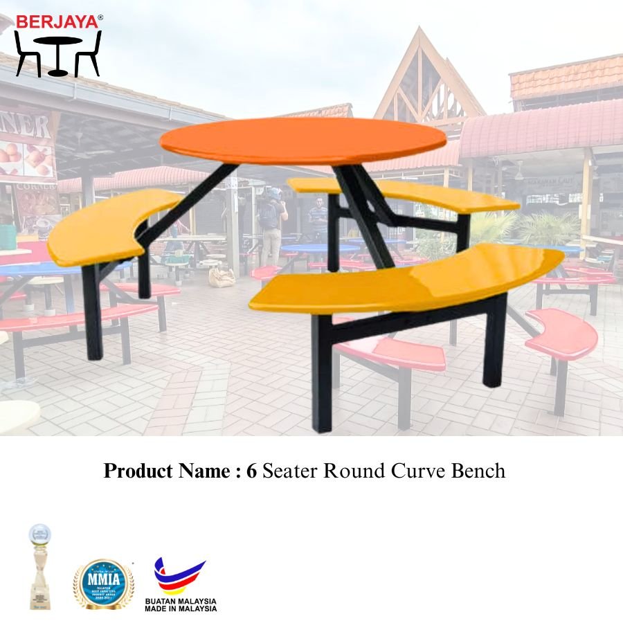 Private Label 6 Seater Round Table With Stool Seat Suitable For Factory Or School Canteen Use For Student Dining Eating Use