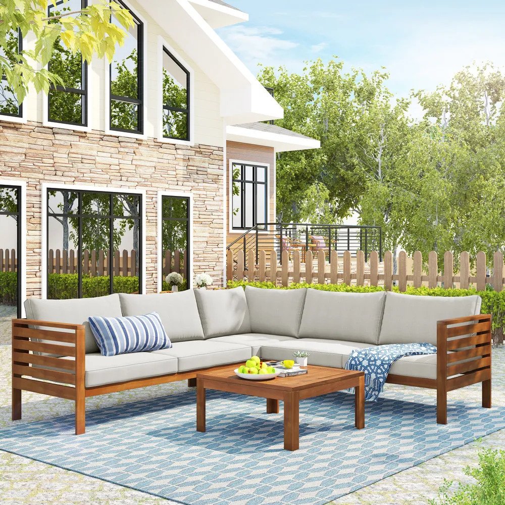 Wholesale Hotel Outdoor Wood Furniture Waterproof Villa Solid Teak Wood Outdoor Garden Sofa Sets