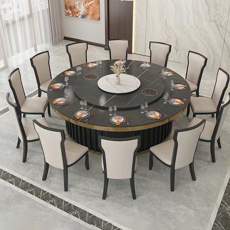 Hotel electric dining table large round table automatic turntable 16 to 20 people will club box slate hot pot table and chairs