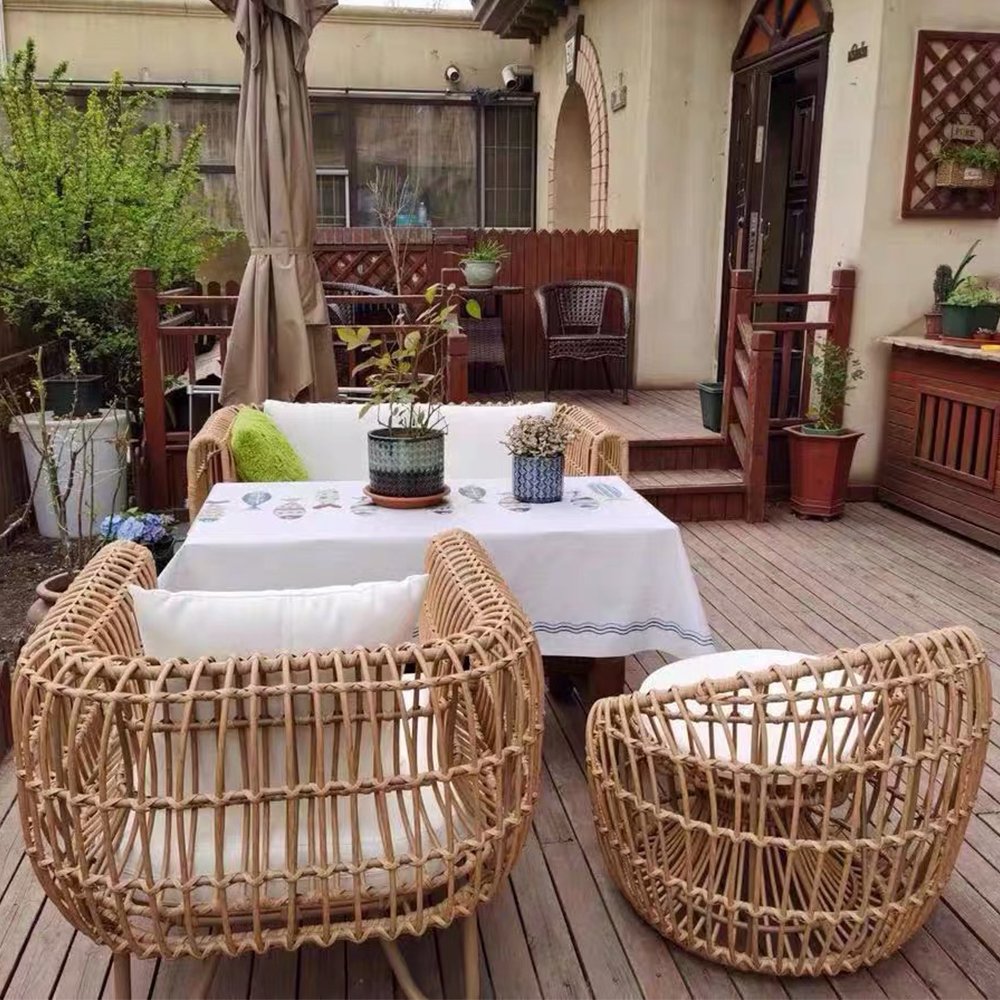 4 Seater Garden Sets Outdoor Furniture Rattan Chairs and Dining Table Set Modern