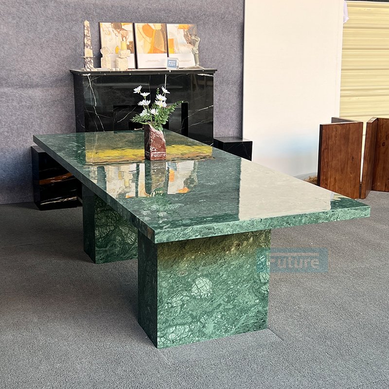 Elegant 6 Seater Recharge Top Natural Emerald Green Marble Dining Table Coffee Table With Marble Leg For Livingroom