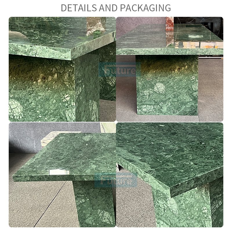Elegant 6 Seater Recharge Top Natural Emerald Green Marble Dining Table Coffee Table With Marble Leg For Livingroom