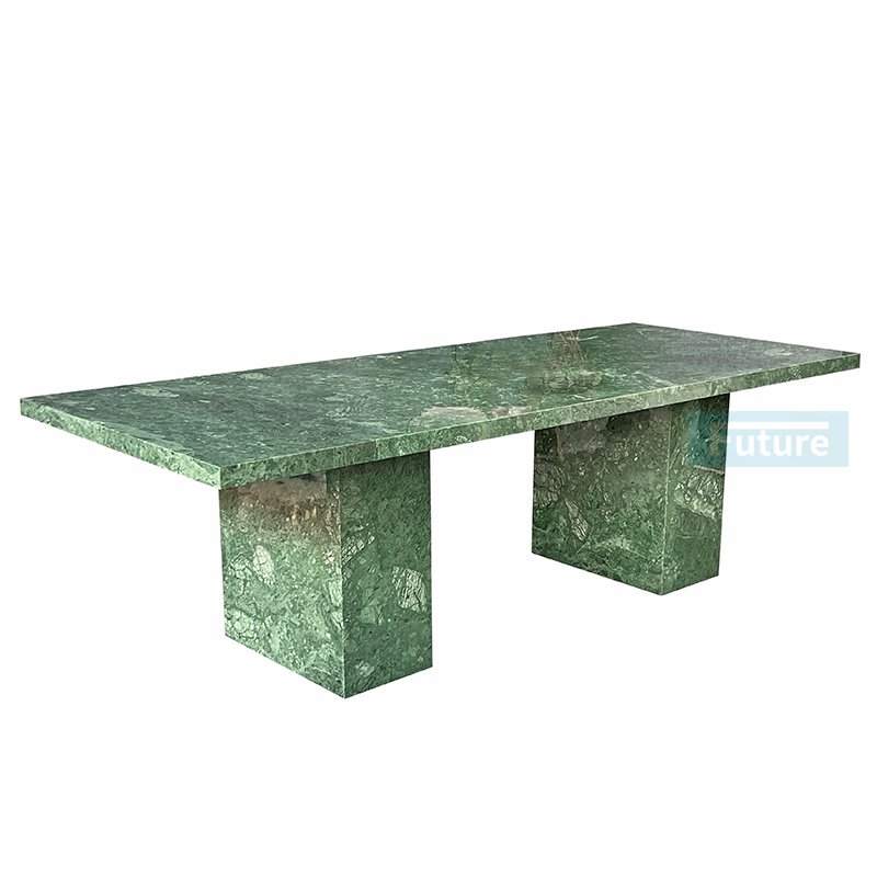 Elegant 6 Seater Recharge Top Natural Emerald Green Marble Dining Table Coffee Table With Marble Leg For Livingroom